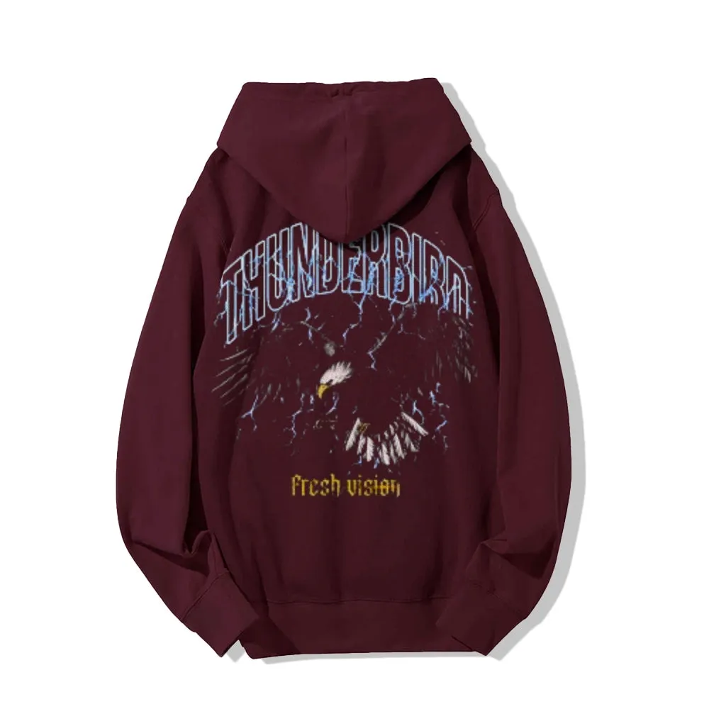 Mens Vintage Thunderbird Print Graphic Pullover With Kangaroo Pocket Hoodies