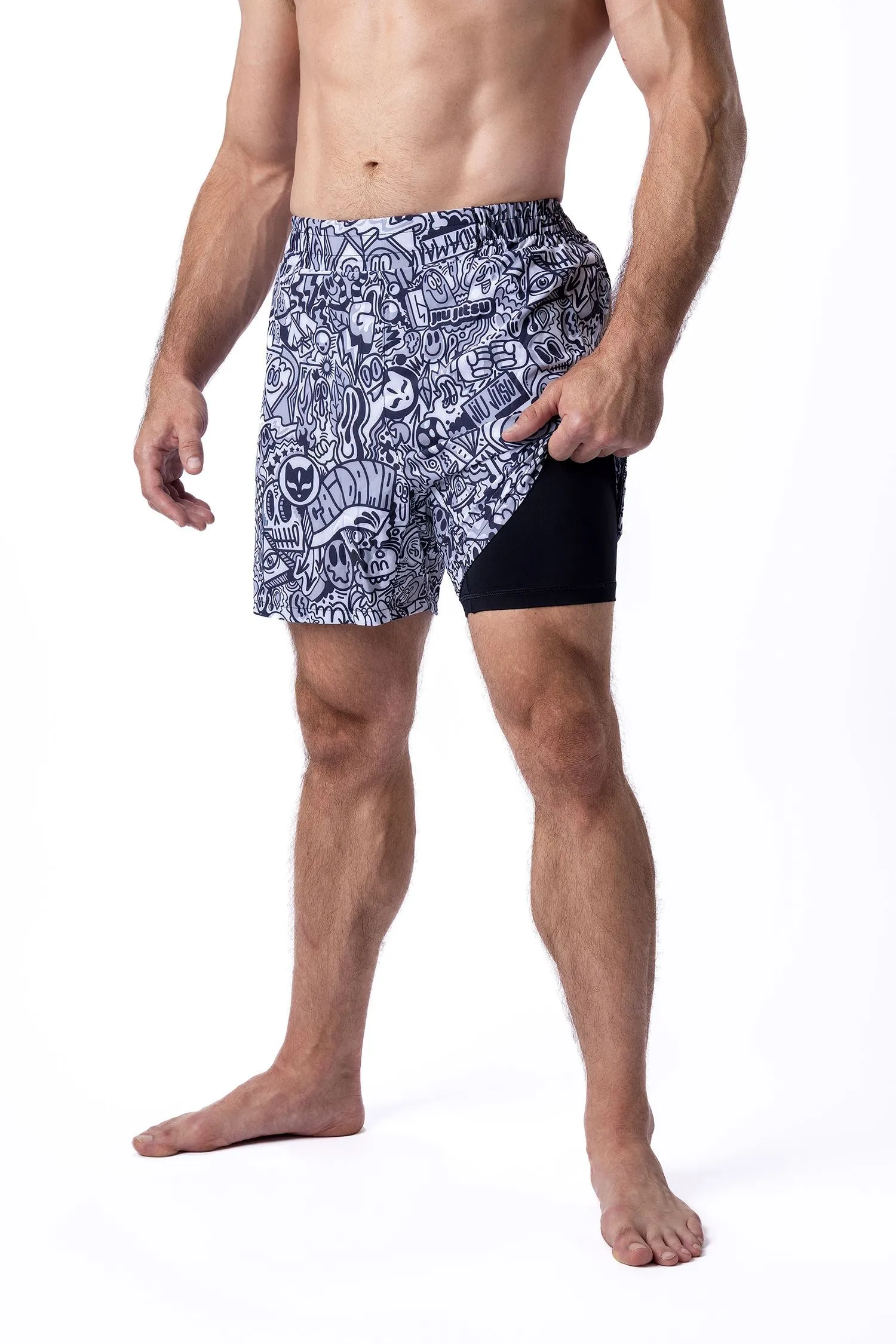 Men's Wotto Doodle Art Wear Jiu Jitsu Board Shorts