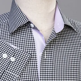 Mini Black Gingham Check Formal Business Dress Shirt Lilac Royal Oxford Fashion