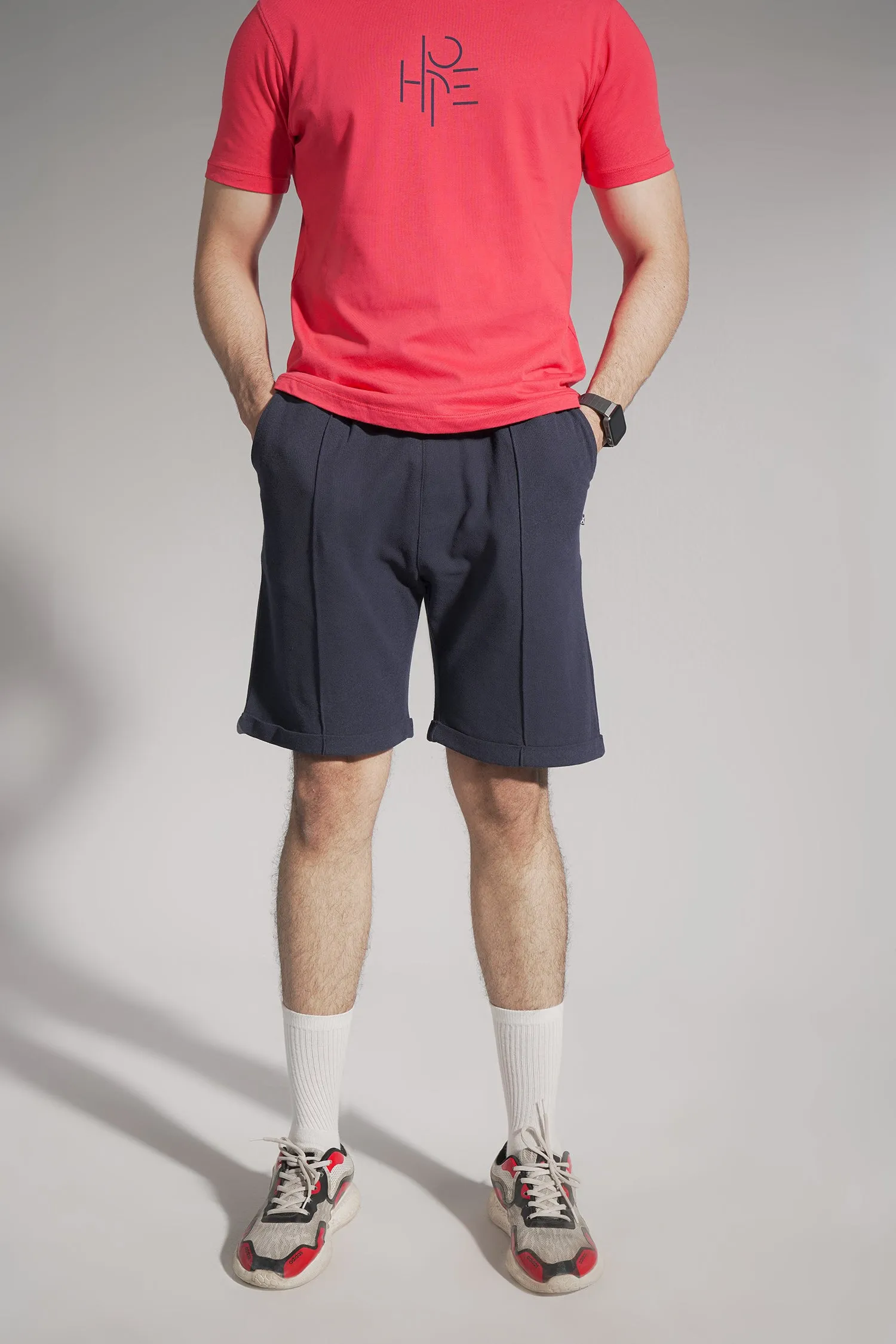 Navy Blue Men Pique Shorts