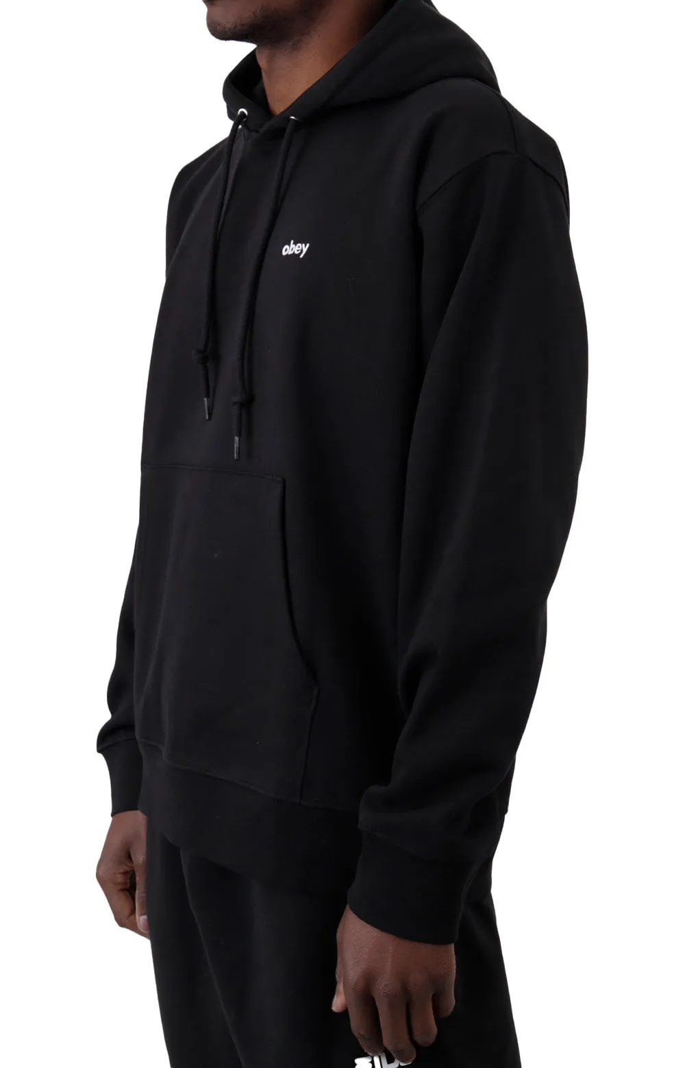 Obey Logo Embroidered Fleece Pullover Hoodie - Black