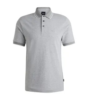 Oxford-Cotton-Piqué Polo Shirt with Logo Detail Silver