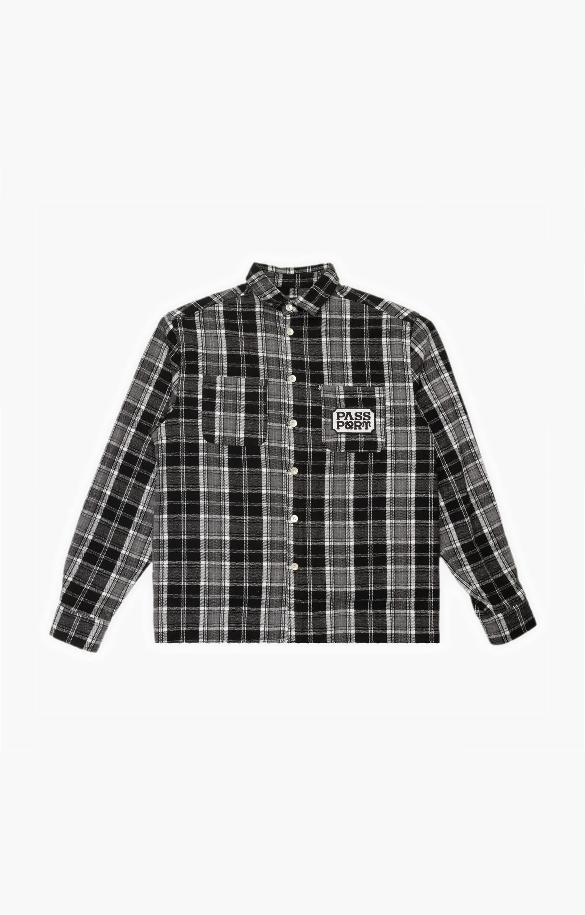 Pass~Port Yearbook Logo Workers Flannel Shirt, Black