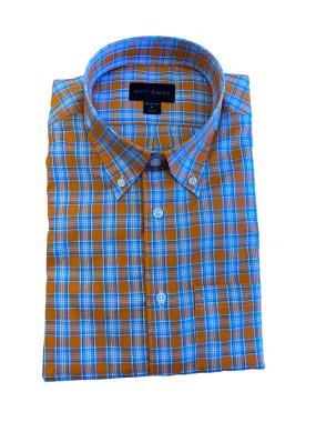 Scott Barber Classic BD Cotton Oxford Shirt Orange and Blue Plaid