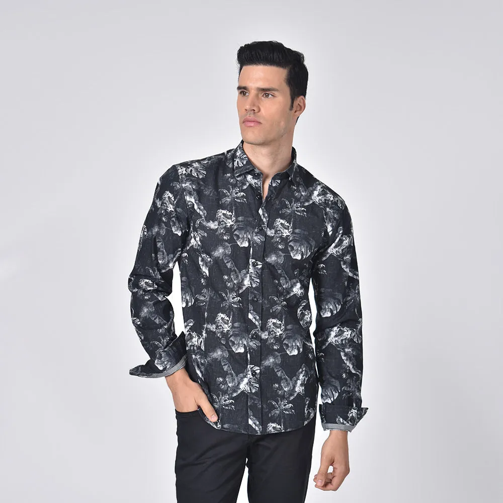 Silver Palms and Flowers Button Down Shirt