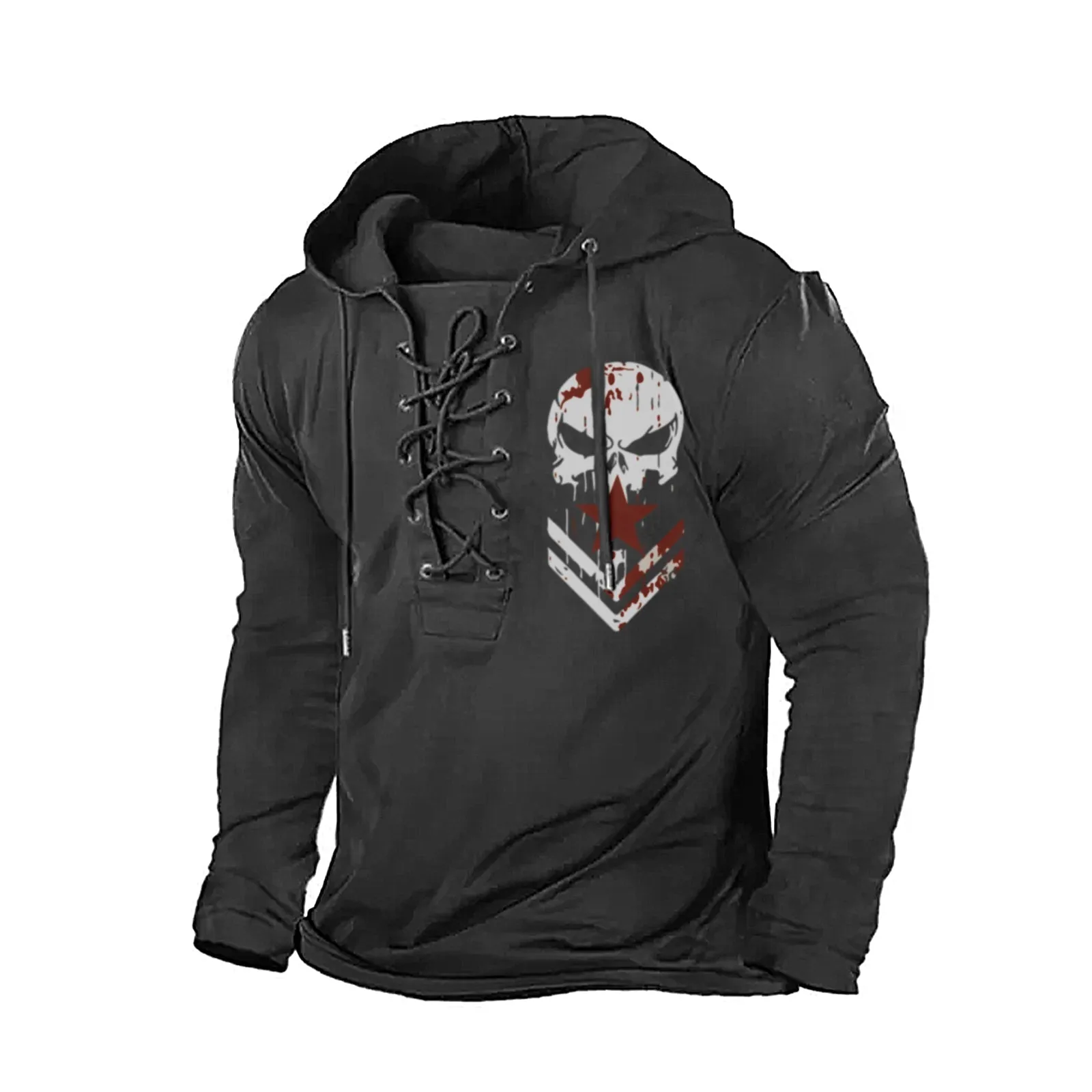 SKULL GRAPHIC PULLOVER BANDAGE HOODIE