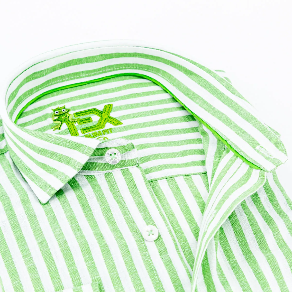 Stanford Stripe FROG Linen Shirt - Green