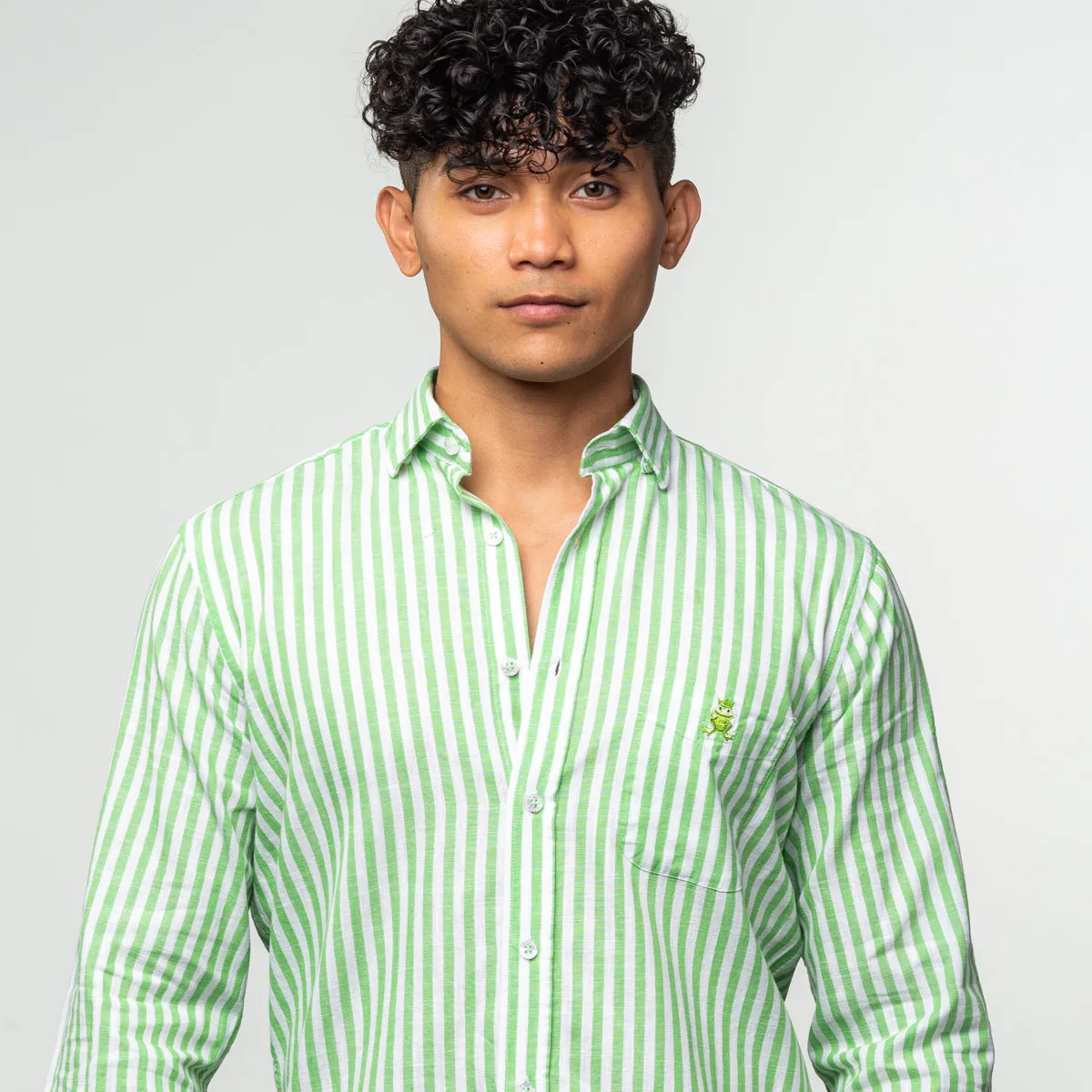 Stanford Stripe FROG Linen Shirt - Green