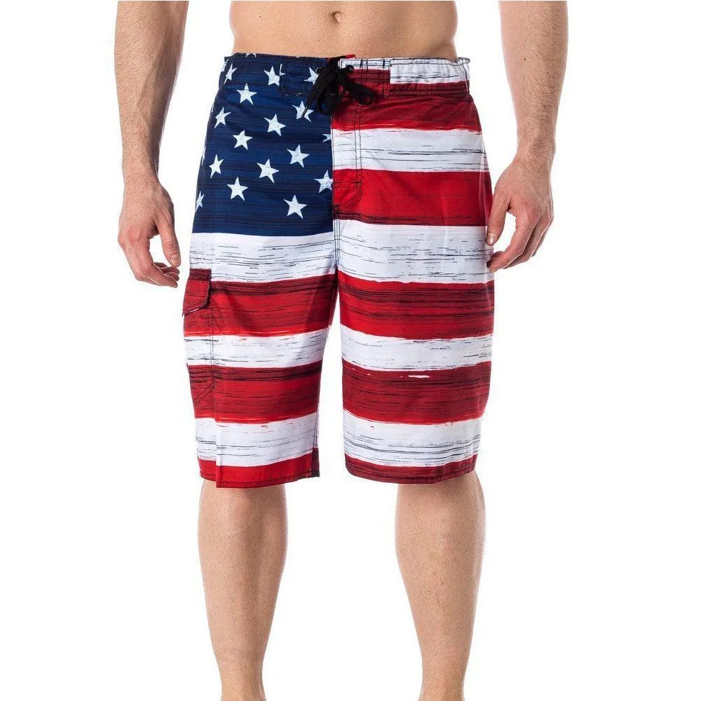 USA American Flag Men's Old Glory Board Shorts Patriotic Swim Trunks (S-2XL)