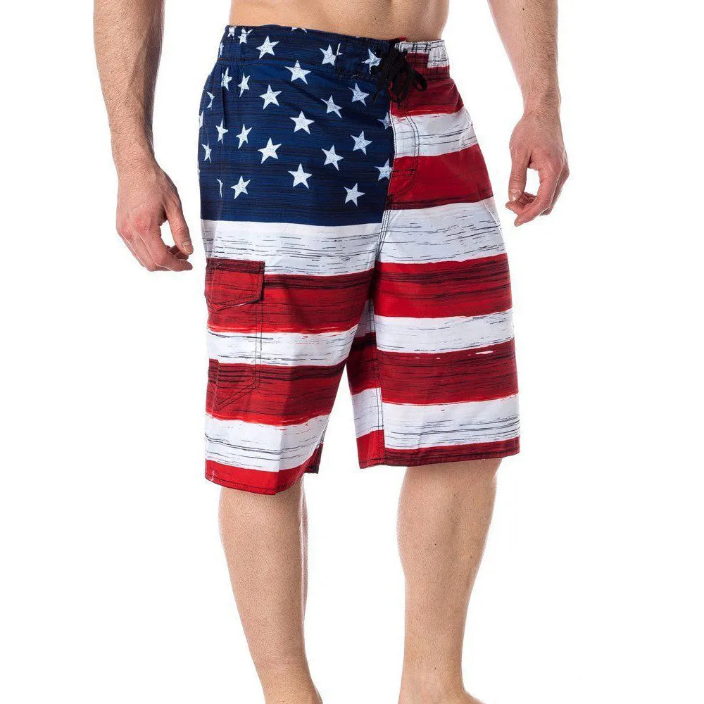 USA American Flag Men's Old Glory Board Shorts Patriotic Swim Trunks (S-2XL)