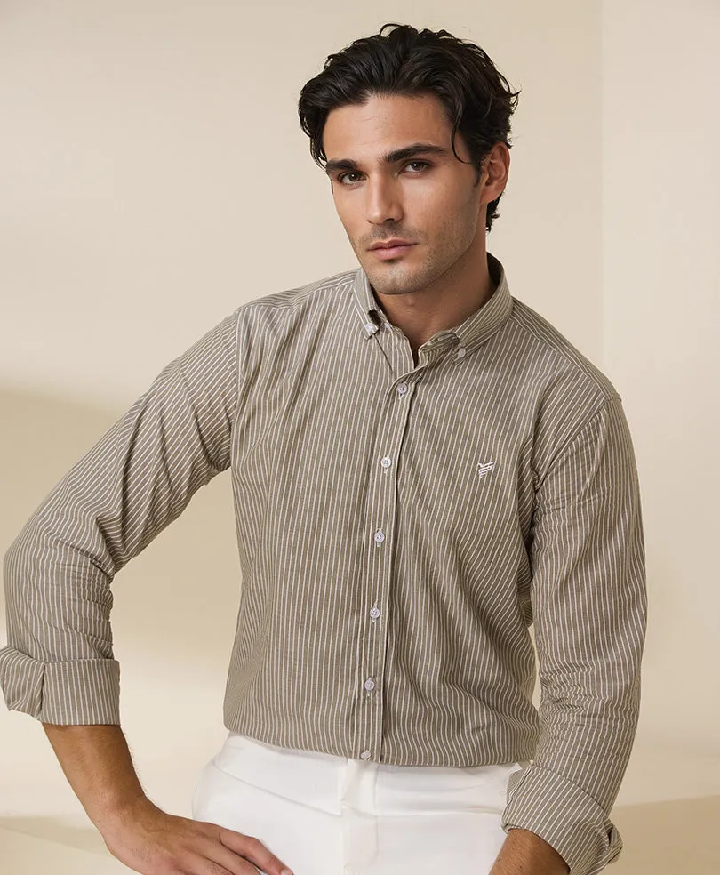 White and Beige Oxford Shirt (Slim / Modern Fit)