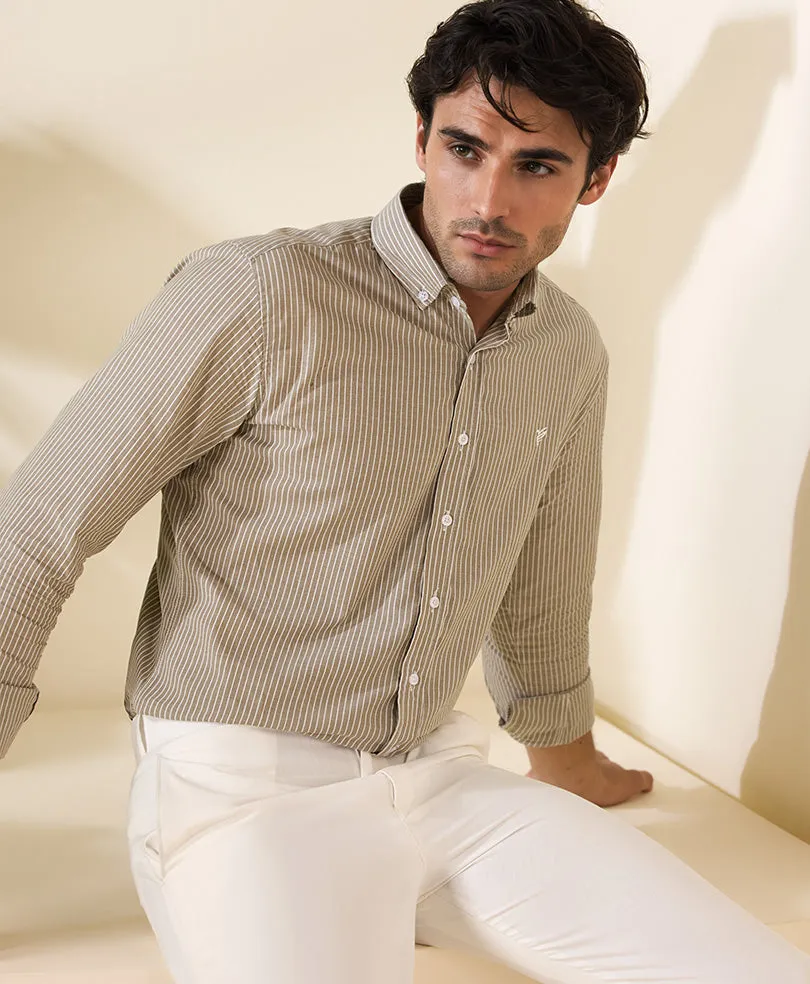 White and Beige Oxford Shirt (Slim / Modern Fit)