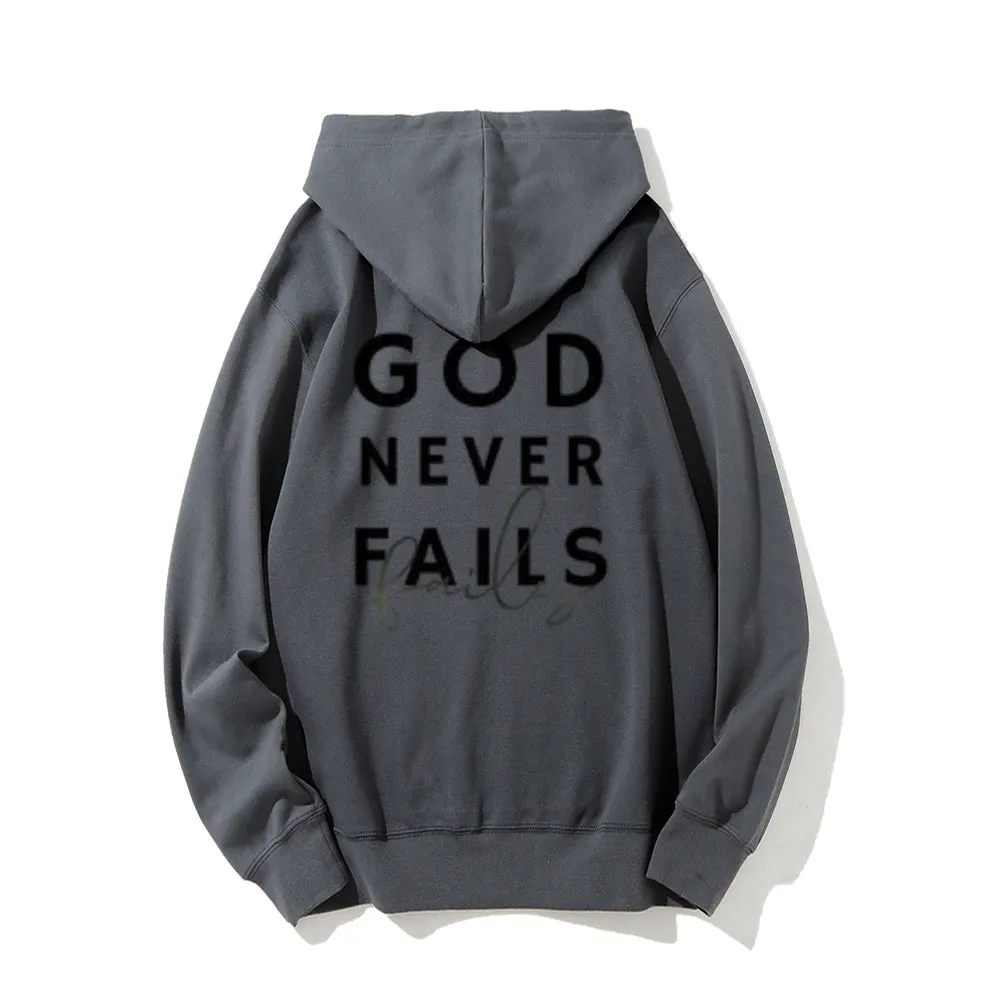 Women GOD NEVER FAILS Graphic Hoodies